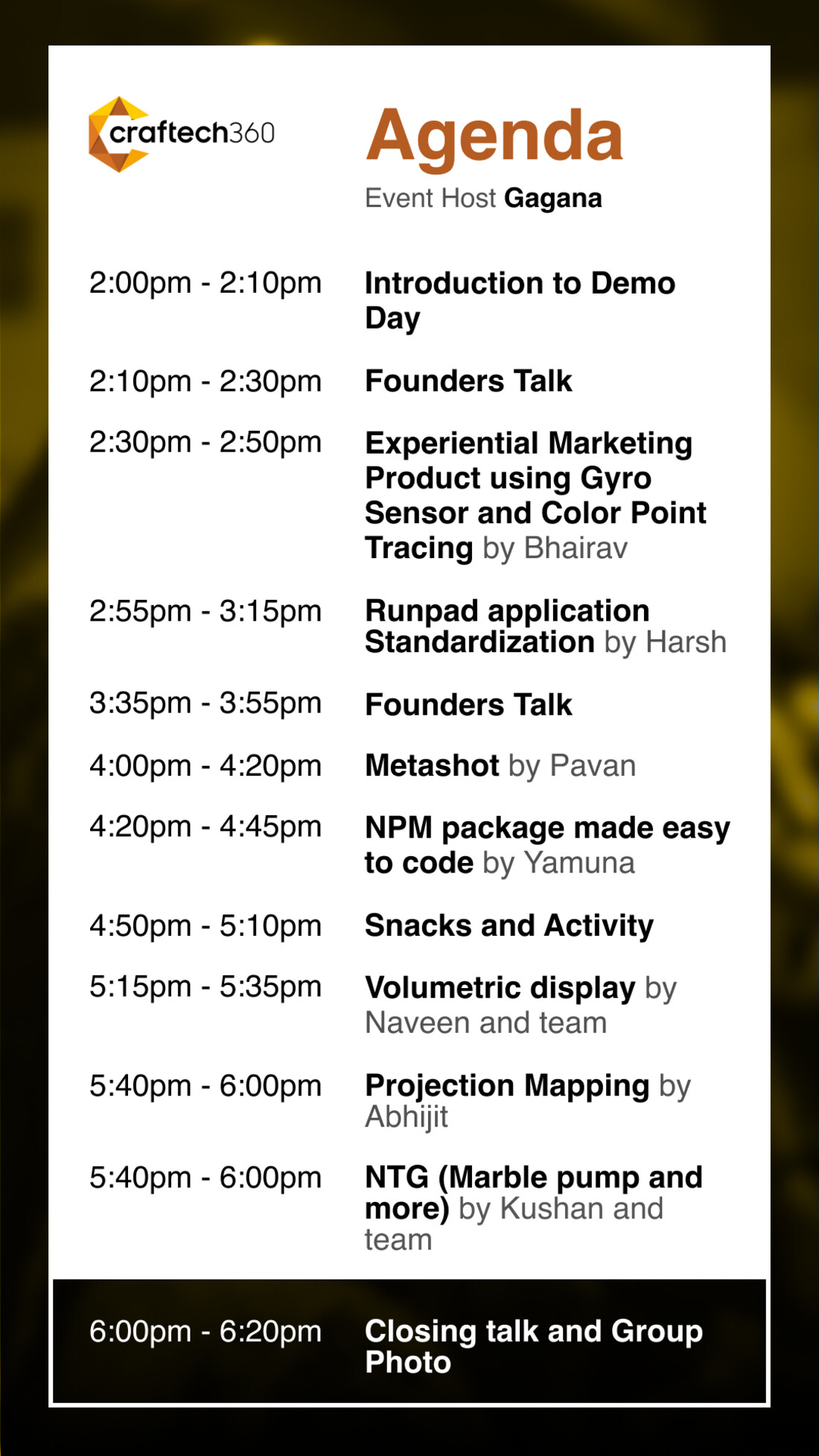 Demo Day agenda